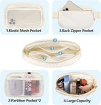 Fleece Fanny pack with Adjustable Strap for Women and Men Crossbody Bag Bum Bag, Waist Pack for Hiking Workout Sports Travel Beige