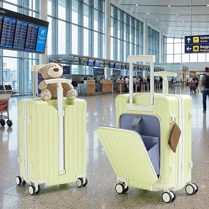 TABU 20" Carry on Luggage with Seat for Kids & Adults，Front-Opening Hardshell Carry On Suitcase with Double Handles & TSA Lock, Green