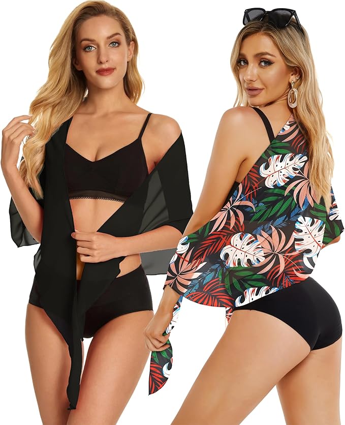 CHICGAL 2 Pieces Women Beach Sarong Bathing Suit Wrap Skirt Sheer Bikini Swimsuit Cover Ups for Swimwear