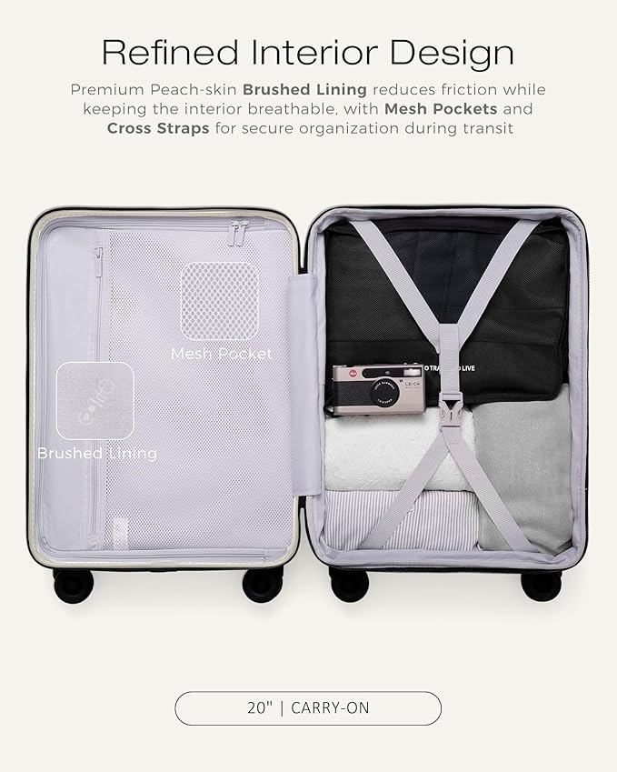 Coolife Carry On Luggage Expandable Hardside Upgrade PC Durable Lightweight Travel Suitcases with Dual Spinner Wheels & TSA Lock (White, Carry-On 20-Inch)