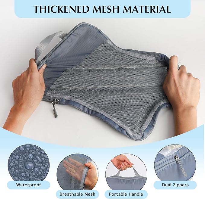 PFEYRPK Lightweight Compression Packing Cubes for Suitcases, Compressible Expandable Travel Packing Organizer with Clear Toiletries and Backpack Bag, Travel Essentials for Carry on Luggage 7 Set