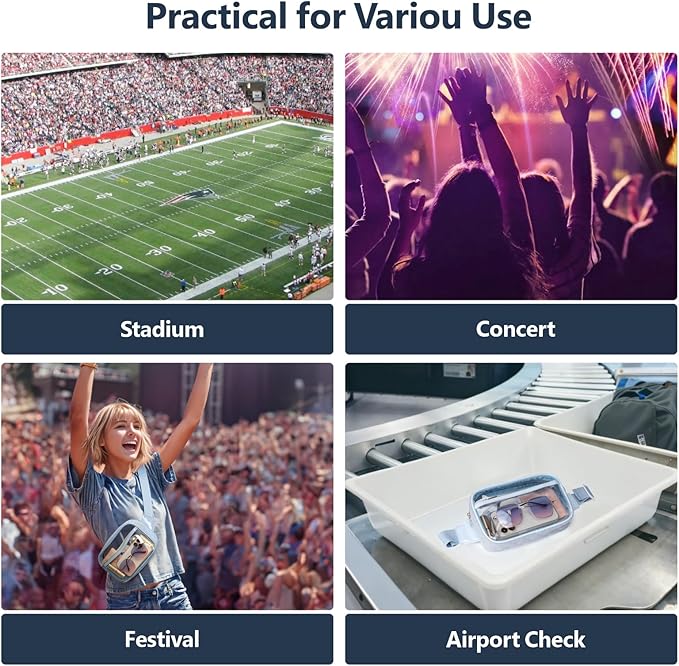 Packism Clear Fanny Pack for Women Stadium Approved - Quilted Clear Belt Bag, Adjustable Strap Fits 35-51 Inches, Transparent Waist Bag for Sports Concerts Festivals, Dusty Blue