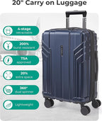 BAGSMART Expandable Carry On Luggage 22x14x9 Airline Approved, 20 Inch Travel Luggage with Spinner Wheels, Lightweight Hard Shell Suitcase Carry on Dark Blue
