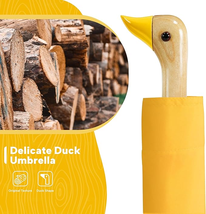 Compact Small Umbrellas for Rain&Sun, Cute Design Duck Head Umbrella for Girls Gifts, 8 Ribs Folding Umbrella with Wooden Handle