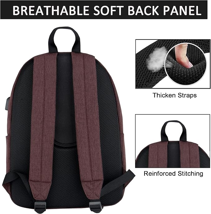SUPACOOL Casual Laptop Backpack for Men and Women, Backpack for College, USB Charging Port, Lightweight Pack Back(Coffee)