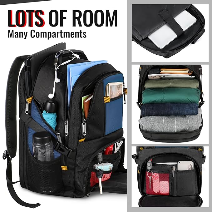 YOREPEK Large Backpack for Men, Extra Large Laptop Backpacks for Men Women, Water Resistant Travel Backpack Airline Approved Business Work Bag Fits 18.4 Inch Computer, Black