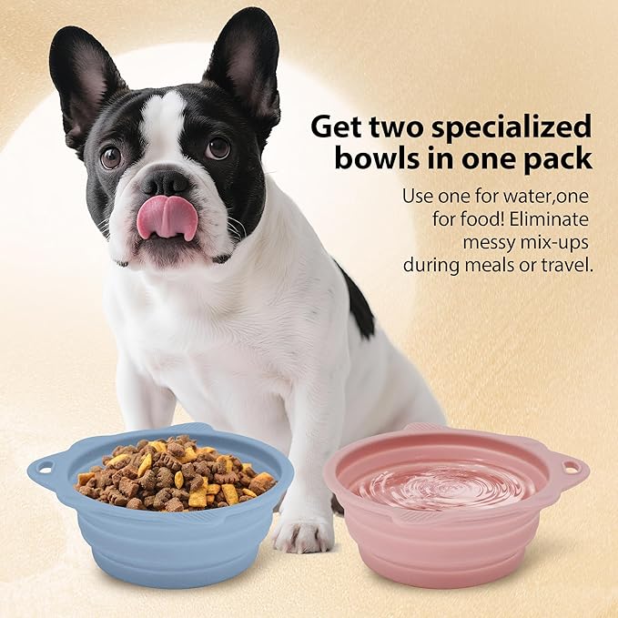 2-Pack Collapsible Silicone Dog Bowl,13oz Portable Pet Food & Water Dish, Travel Bowl with Non-Slip Textured Base (Lick Mat Feature) for Peanut Butter, Yogurt Pink&Blue