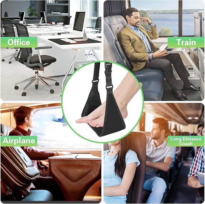 Airplane Footrest, Portable Foot Hammock for Airplane Travel, Adjustable Airplane Foot Rest for Long Flight Bus Train Office, Travel Accessories to Relax Your Feet & Leg