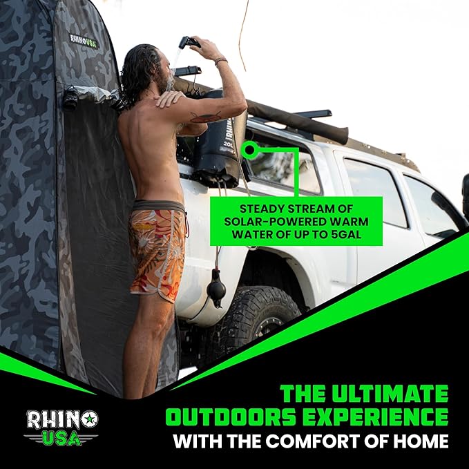 Rhino USA 5 Gal / 20L Portable Solar Camp Shower - Essential for Camping, Festivals, Overlanding, Beach Trips, Outdoor Shower and more!
