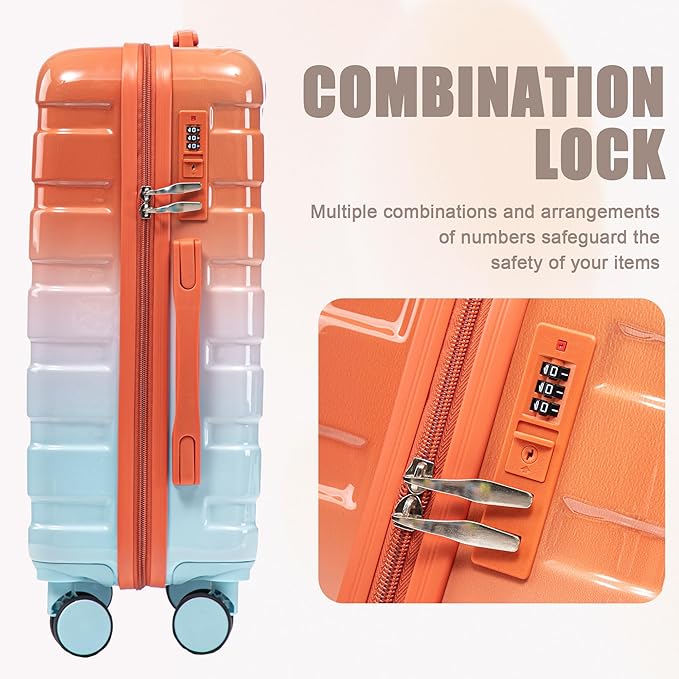 20 Inch Carry on Luggage with 14 Inch Cosmetic Case, 2 Pcs Hardshell Lightweight Durable Spinner Suitcase Set for Travel, Women, Men, TSA Lock, ABS, 20+14 Inch (Blue Red)