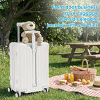 TABU 20" Carry on Luggage with Seat for Kids & Adults，Front-Opening Hardshell Carry On Suitcase with Double Handles & TSA Lock, White