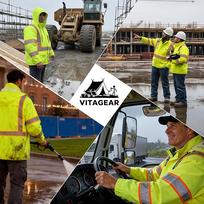 High Vis Reflective Safety Rain Jacket for Men, Class 3 Hi Vis Rain Gear for Construction Workers (Yellow-Black,4XL/5XL)