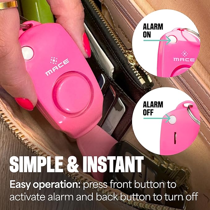Mace Personal Safety Alarm - Loud 130db Siren, Built in Emergency Whistle, Easy On/Off Push Button Activation, Batteries Included, Personal Alarm for Women & Men - Neon Pink