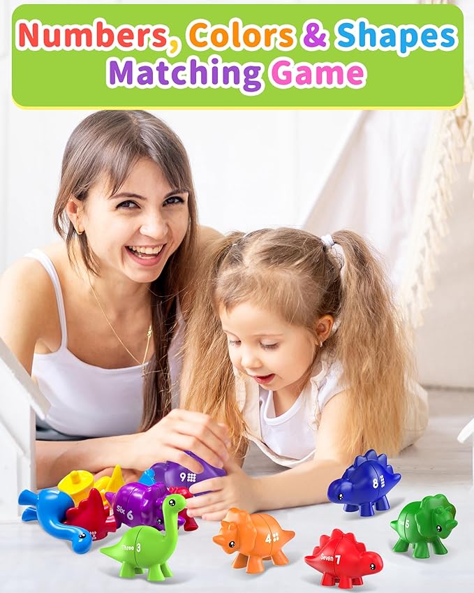 Number Dinosaur Toys for Kids 3-5, Montessori Educational Toys for 3 4 5 Year Old Boy Girl Gifts, Toddler Dino Travel Toy Preschool Learning Activities, Double Sided Dinosaurs Numbers Matching Game