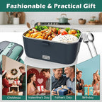 COZYEXPERT Electric-Lunch-Box-Heated-Food-Warmer 100W Heating Lunchbox for Adults 1.8L Portable Food Heater for Work/Car, 12V/24V/110-230V Lonchera Eléctrica Portátil with Fork Spoon (Gray+Green)