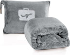 Comfort Fly Travel Blanket & Pillow – 2-in-1 Micro Plush Airplane Blanket with Carry Case (40" x 70") - Gray