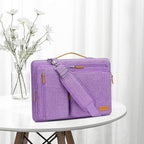 MOSISO 360 Protective Laptop Shoulder Bag,13-13.3 inch Computer Bag Compatible with MacBook Pro 14, HP, Dell, Lenovo, Asus Notebook,Side Open Messenger Bag with 4 Zipper Pockets&Handle, Lilac