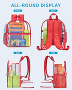 Paxiland Clear Backpack Stadium Approved 12×12×6 with Reinforced and Wider Shoulder Straps, Small Clear Bag for Schools, Concerts, Work, Festivals and Sporting Events - Red