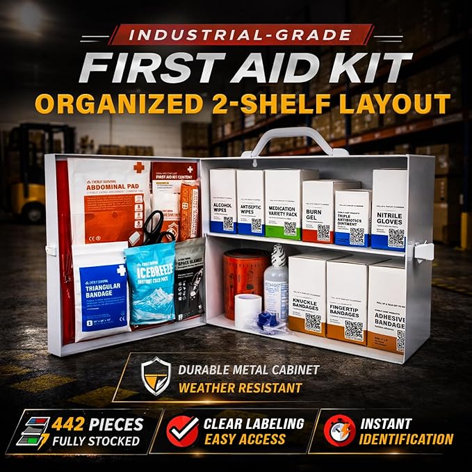 EVERLIT CARE 2-Shelf OSHA-Compliant First Aid Kit, ANSI Class A 50 Person Emergency First Aid Cabinet for Buiness, Job Site, Industrial Manufacturing Facility, Restaurant, and Kitchen