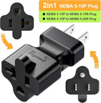 15 Amp to 20 Amp Nema 5-15P to 5-15R/5-20R T Blade Power Adapter, AC Adapter Converter