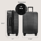 U.S. Traveler Boren Expandable Hardside Rugged Travel Luggage with 8 Spinner Wheels, Black, Checked-Medium 26-Inch