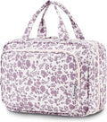 Narwey Travel Toiletry Bag for Women Large Hanging Makeup Bag Organizer Toiletries Bag for Full Size Essentials Accessories Cosmetics (Dusty Pink Flower (Large))