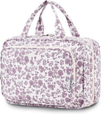Narwey Travel Toiletry Bag for Women Large Hanging Makeup Bag Organizer Toiletries Bag for Full Size Essentials Accessories Cosmetics (Dusty Pink Flower (Large))