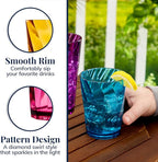 US Acrylic Optix Plastic Reusable Drinking Glasses (Set of 16) 14oz Rocks & 20oz Water Cups in Jewel Tone Colors | BPA-Free Tumblers, Made in USA | Top-Rack Dishwasher Safe