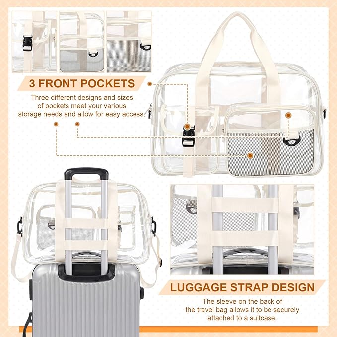 Abbylike Clear Bag Large Heavy Duty Tote for Stadium Events 20" Duffle Transparent Gym Bag for Sport Event Travel Makeup Work