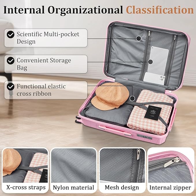 4 Piece Luggage Set, Hardside Expandable Lightweight Suitcase with 360° Mute Spinner Wheels Luggage Sets, TSA Lock, 14/20/24/28 Inch Travel Luggage for Men, Women and Girls (Pink)