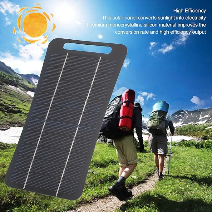 Hilitand 5W 5V USB Solar Panel Charger, Portable Monocrystalline Silicon Handheld Solar Panel for Camping Travel Outdoor (Black)
