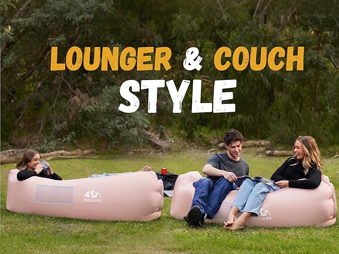 WEKAPO Inflatable Couch Air Lounger Chair - Camping & Beach Accessories, Portable Blow up Sofa for Hiking, Lawn, Indoor/Outdoor Movies & Music Festivals. Lightweight and Easy to Set Up Air Hammock