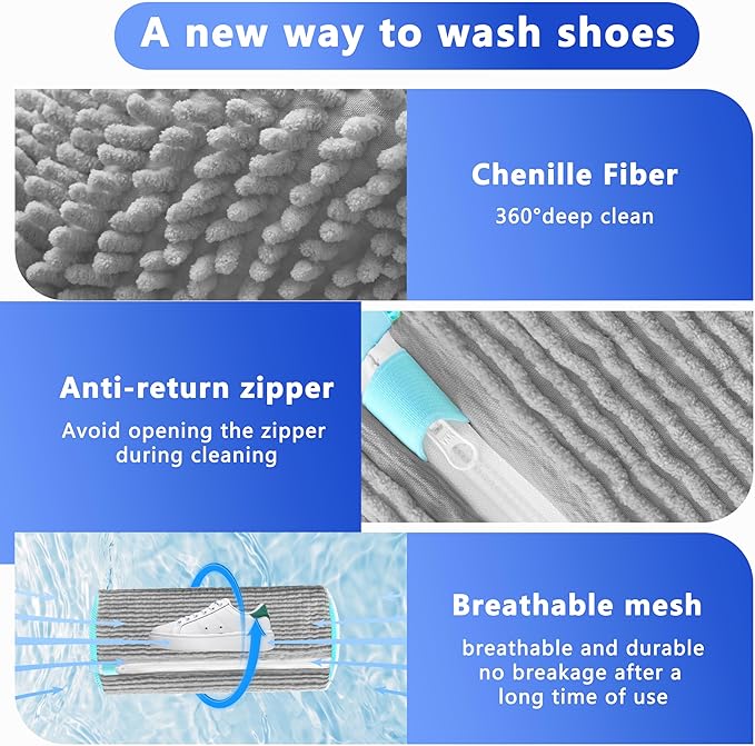 2Pcs Reusable Shoe Washing Machine Bag for Washer and Dryer:Free Up Hands, Prevent Deformation,shoe bag with Zipper Protection Design, Use for all Shoes,Sports Shoes