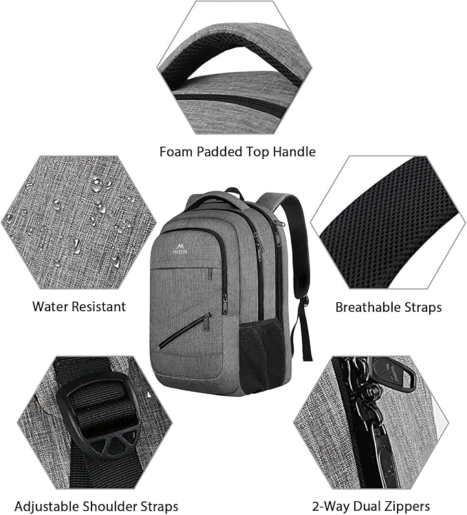 MATEIN Travel Laptop Backpack, 17 Inch Work TSA Approved Carry on Backpack, Large Computer Business Bag for Men Women with Trolley Sleeve and Anti Theft Pocket, College School Rucksack Book Bag, Grey