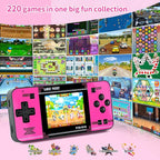 Handheld Game for Kids -Preloaded 220 Retro Video Games, Portable Gaming Player with Rechargeable Battery 3.0" LCD Screen, Mini Arcade Electronic Toy Gifts for Boys Girls (Black+Pink)