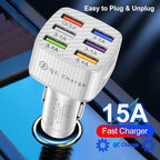 Amiss Car Charger Adapter, 6 USB Multi Port, Fast Charger, Include QC 3.0 and 5 Other Ports, Car Interior Accessories, Fit for iPhone 13/12/11/pro, Samsung Galaxy/Note S10/S9/S8 - White（2PCS）