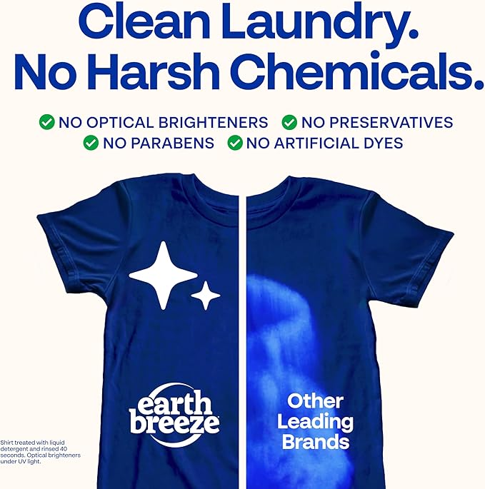 Earth Breeze Laundry Detergent Sheets Fresh Scent - 60 Loads per package. Eco Liquidless Soap - Travel-Friendly for Hot & Cold Cycles, Tackles Tough Stains & Odors - Gentle on Skin, 30 sheets (3 Pack)