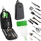 Life2Go 12 Piece Stainless Steel Camping Cooking Utensils Set, Portable Outdoor Kitchen Kit with Chef Knife, Tongs, Spatula, Scissors, Camp Cooking Gear with Carry Case for Hiking, BBQ & Travel, Gray