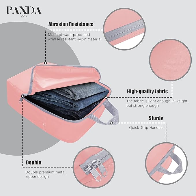 PANDA JOYS 4 Set Compression Packing Cubes Travel - Travel Accessories Expandable Packing Organizers for Carry On - Essentials Luggage Bags - Pink