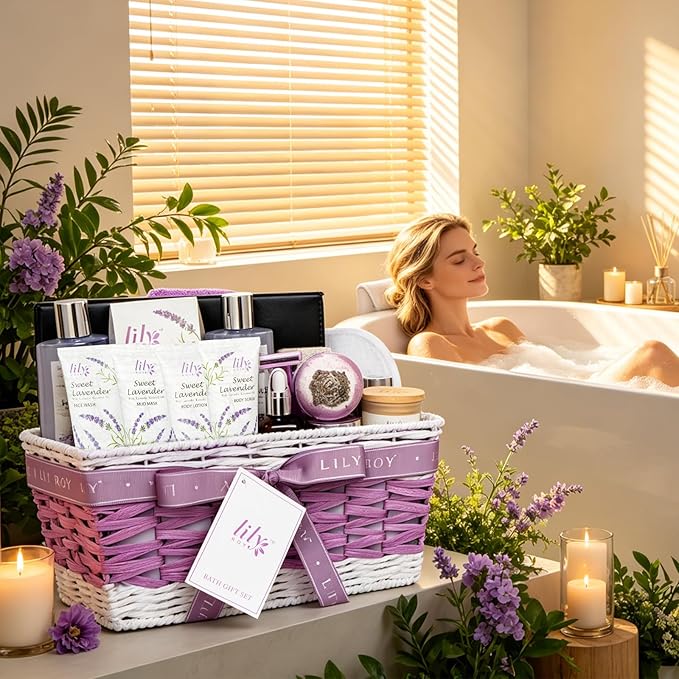 Gifts for Women, Spa Gift Basket for Women, Mother's Day Gift Basket for Mom - 22 Piece Lavender Bath and Body Skin Care Set for Women, Spa Kit | Birthday Gifts, Valentines Day Gift, Christmas Gift