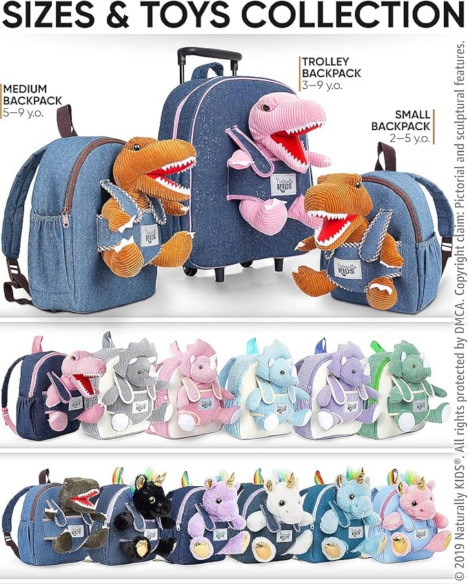 Toddler Luggage w Pink Dinosaur Toys, Kids Rolling Backpack for Girls, Boys, Toddler Suitcase, Gifts for 3 4 5 6 Year Old