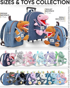Toddler Luggage w Pink Dinosaur Toys, Kids Rolling Backpack for Girls, Boys, Toddler Suitcase, Gifts for 3 4 5 6 Year Old