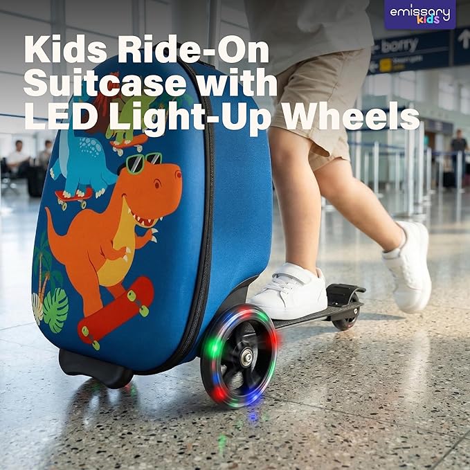 emissary Kids Luggage with Wheels, Hardside Toddler Carry On Suitcase Set, Lightweight Rolling Travel Bag for Boys and Girls, Airline Approved Travel Gifts - Blue Scooter