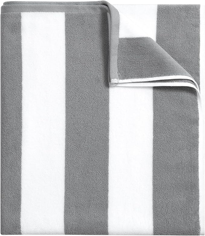 Bornbay Large Beach Towel Oversized - 40"X70" Big Mens Beach Towesl, Extra Large Thick Gray Beach Towels, XL Wide Fluffy Swimming Towel Oversize, Giant Stripe Cotton Pool Towel for Adults