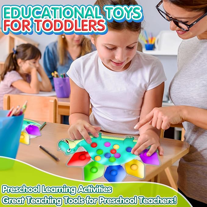 4PC Dinosaur Color Sorting Sensory Toys for Toddler, Montessori Travel Toys Fine Motor Skill Learning Activities Quiet Calm Down Fidgets for Classroom for 3 4 5 Year Old Kid Easter Basket Stuffers