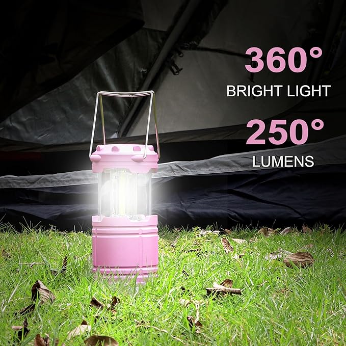 2-Pack Mini LED Pink Camping Lanterns, Portable Camping Lights, Outdoor Handled Lamps, Essential Emergency Lights for Power Outages, Hiking, Hurricane