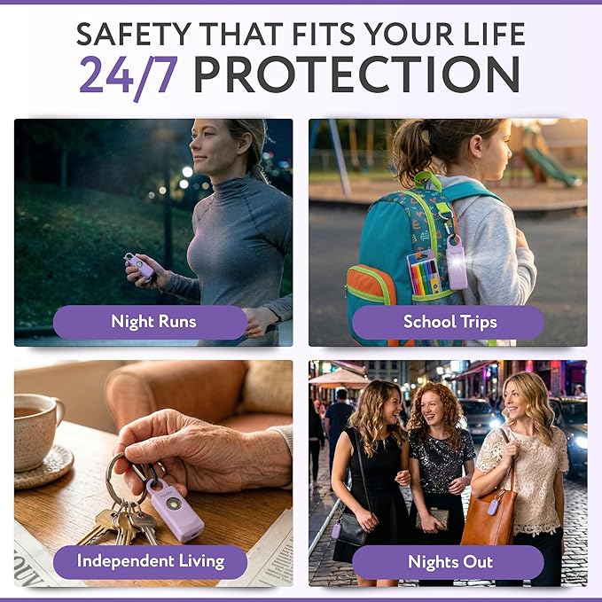 HOOTIE Personal Safety Alarm Keychain, 130dB Personal Alarm for Women Men and Kids, Pull Pin Emergency Panic Alarm with Strobe Light, Portable Self Defence Alarm for Campus Travel and Running Lavender