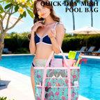 Fammart Mesh Beach Bag, Large Beach Tote with Zipper Pocket, Toys Pool Bag for Family Travel Vacation Cruise Essentials