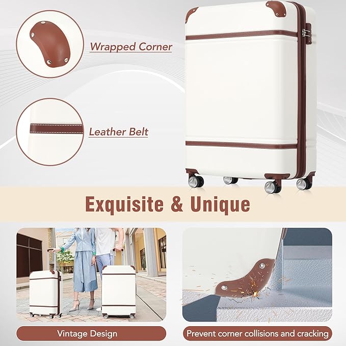 Luggage Sets, 2 Piece Carry on Luggage Set with Travel Bag, 2 Piece Expandable Spinner Hardshell Suitcase with TSA Lock, Back to School Suitcase, Women Men (White, 20/24 inch+Cosmetic Case)