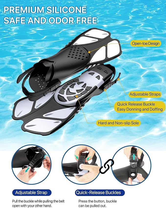 Ubekezele Snorkeling Gear for Adults Men Women,4 in 1 Snorkel Set with Panoramic View Diving Mask Anti-Fog Anti-Leak,Dry Top Snorkel,Fins and Travel Bag for Swimming,Snorkeling and Travel Diving
